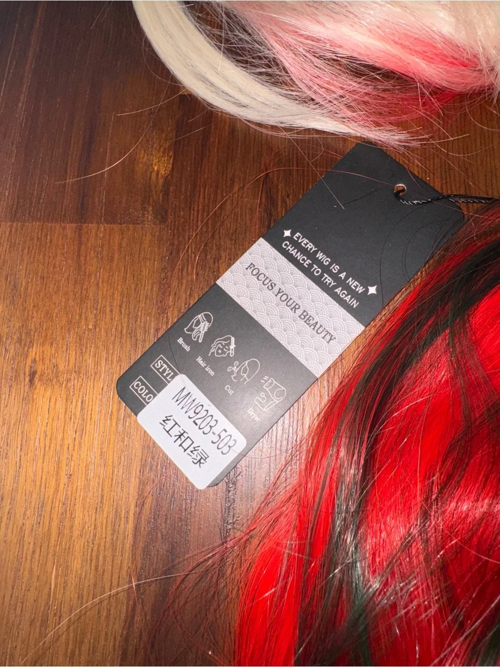 NWT Multicolor Pigtail Cosplay Wig Red Green Blonde + 2 Wig Caps
